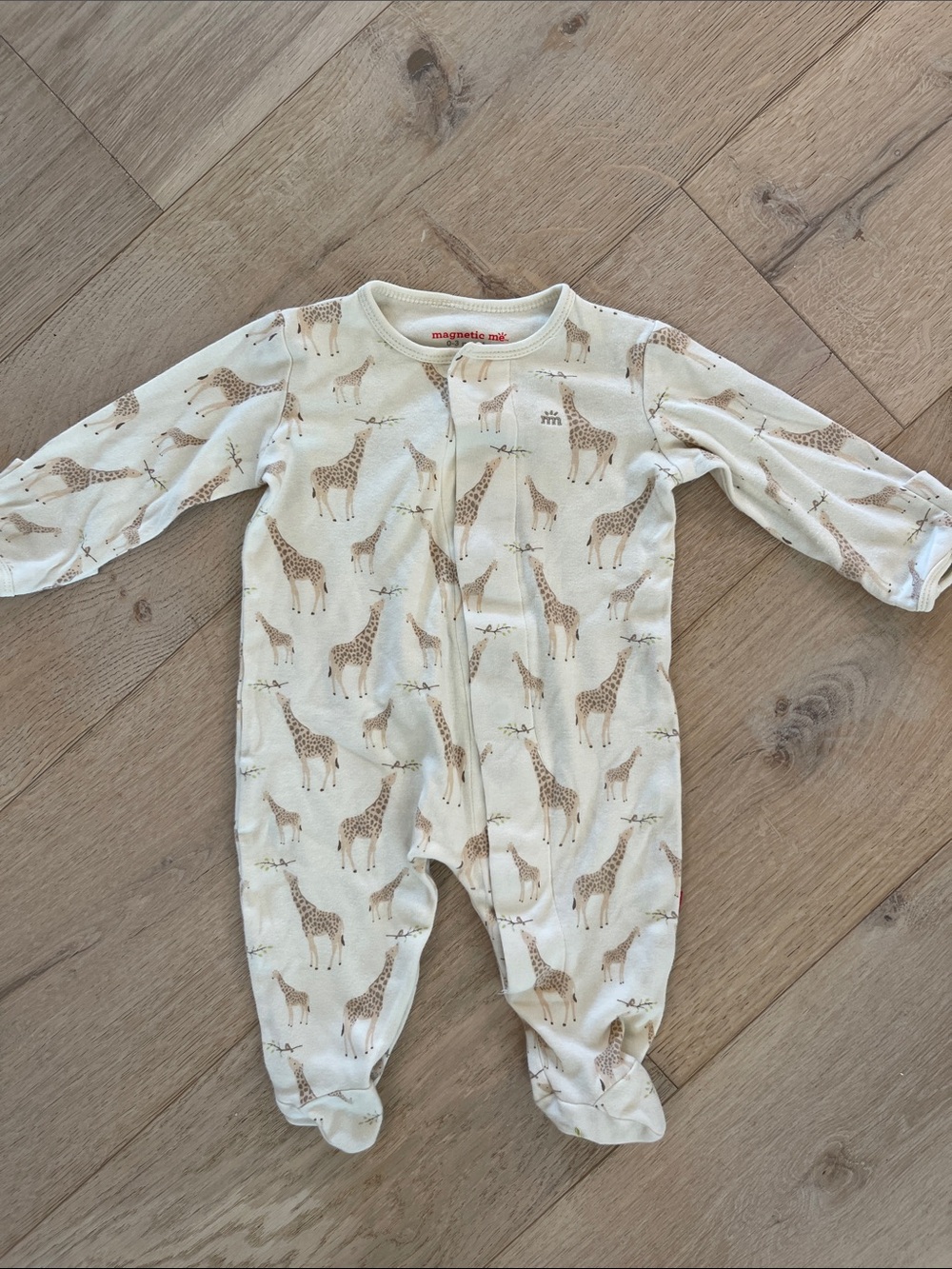 Magnetic Me Cream Giraffe-Print Footed One-Piece